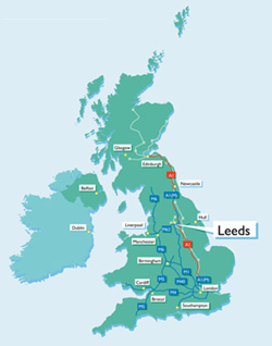 Map showing Leeds' location within the UK